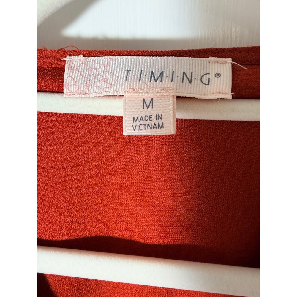 Timing Rust Red Twist Front Crop Top Medium V-Neck Linen Blend Short Sleeve - Picture 4 of 16